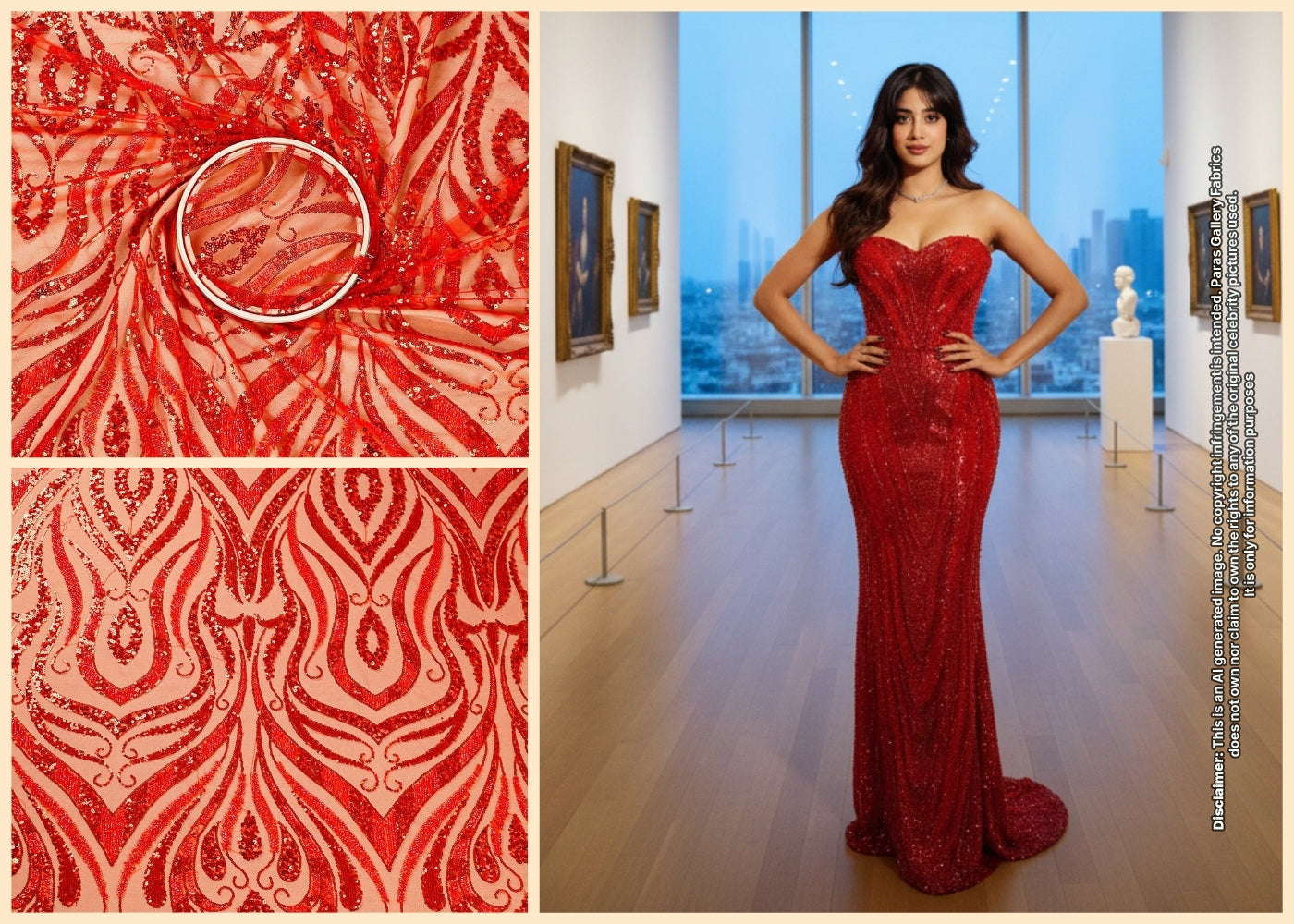 Janhvi Kapoor Inspired Edition | Red Embroidered Imported Net Unstitched Fabric 15668