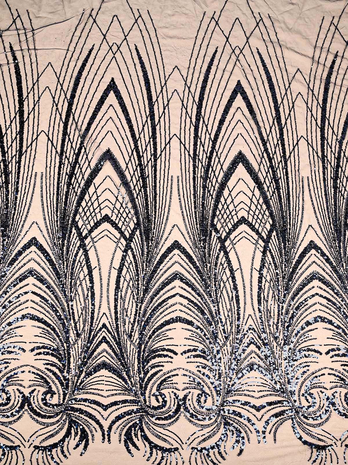 Navy Blue Imported Net with All-Over Bead and Sequins Work 15671