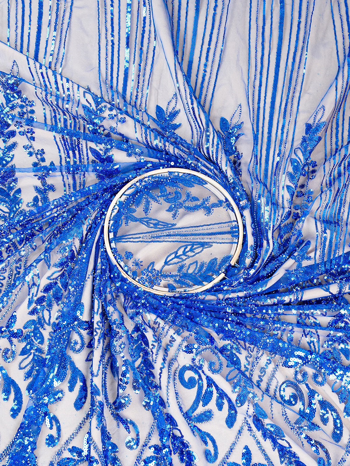 Royal Blue Imported Net Fabric with All-Over Katdana and Sequins Work with One Side Heavy Border 15674