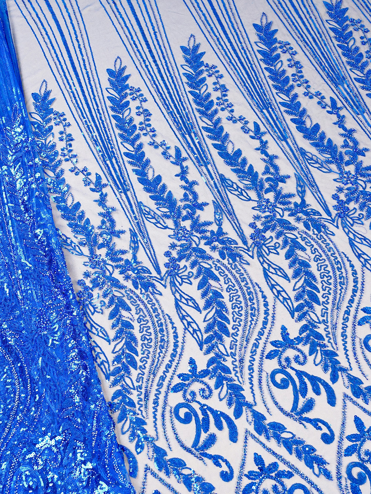 Royal Blue Imported Net Fabric with All-Over Katdana and Sequins Work with One Side Heavy Border 15674