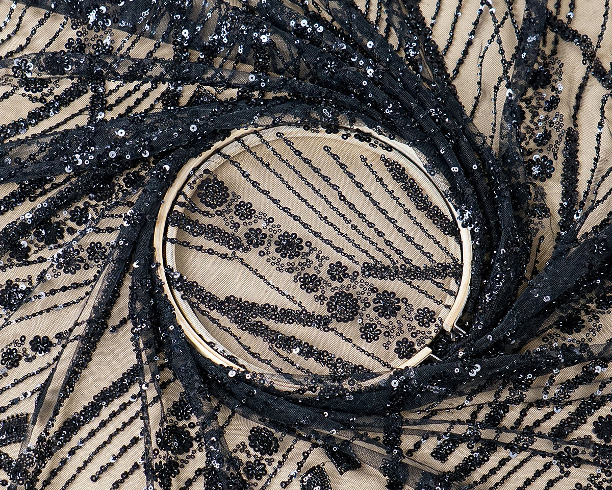Black Net Fabric With All Over Katdana And Sequins Work 15677