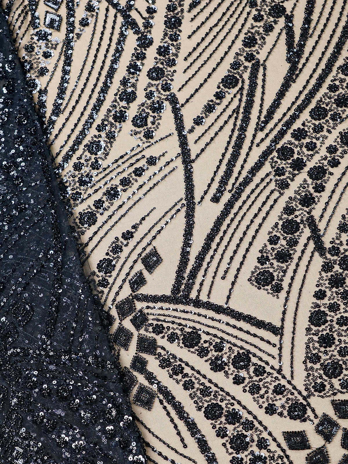 Black Net Fabric With All Over Katdana And Sequins Work 15677
