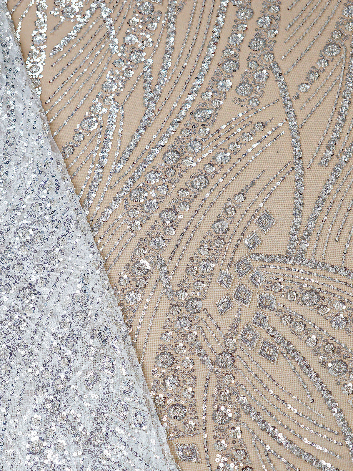 White Imported Net Fabric With All Over Katdana And Sequins Work 15678