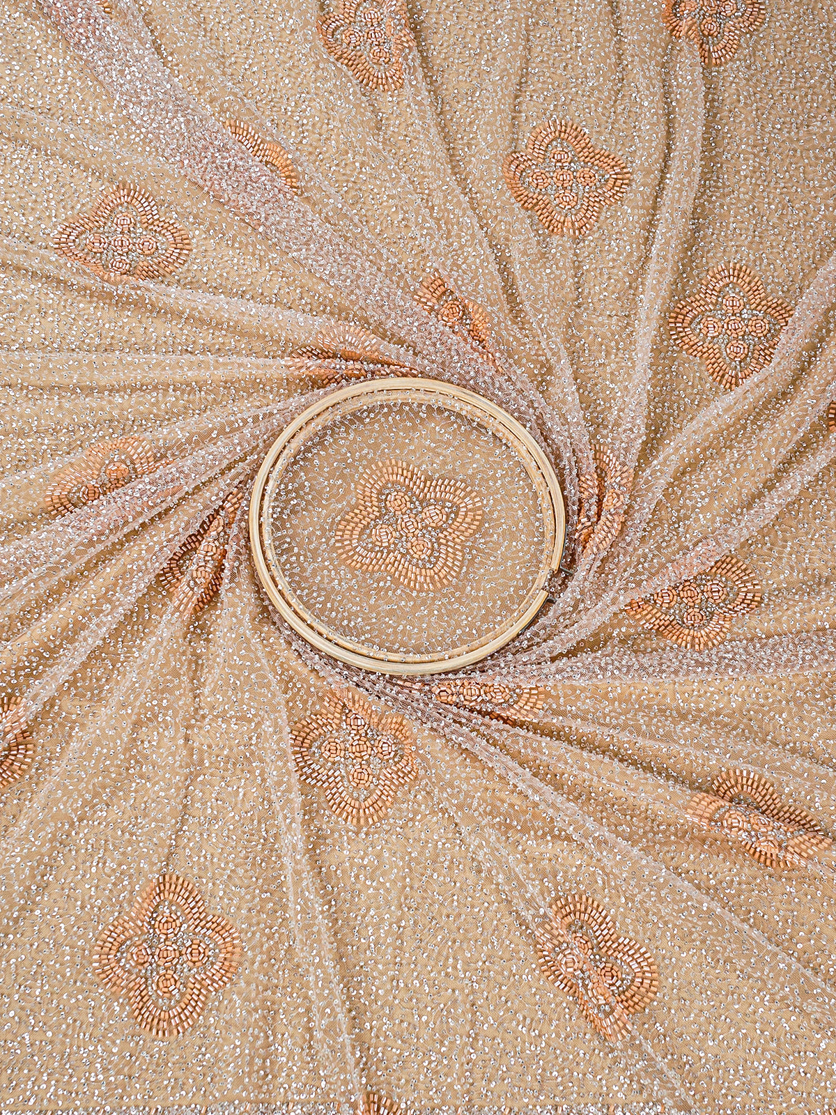 Beige Imported Net Fabric with All-Over Sequins and Katdana Work 15691