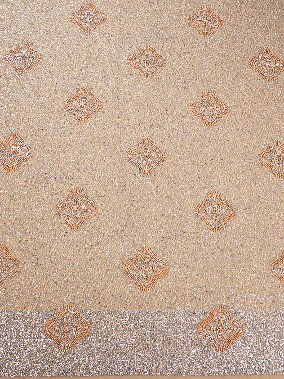 Beige Imported Net Fabric with All-Over Sequins and Katdana Work 15691