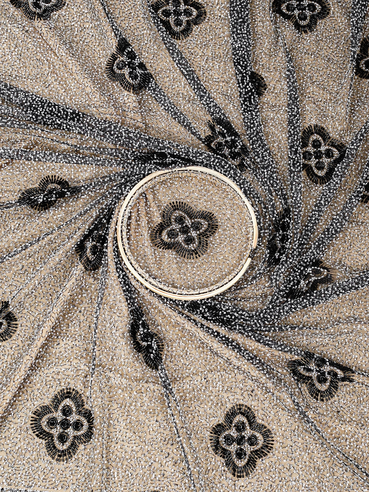 Black Imported Net Fabric with All-Over Sequins and Katdana Work 15693