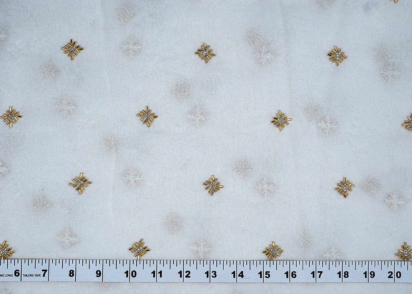 Dyeable Georgette White Fabric with All-Over Golden Katdana Work 15705