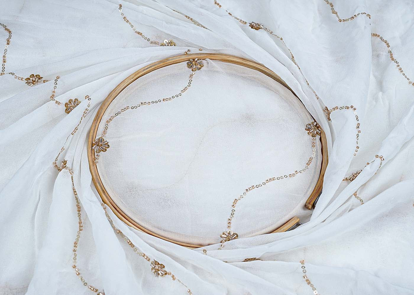 Dyeable Georgette White Fabric with All-Over Katdana and Bead Work 15706