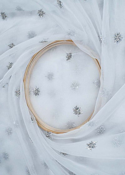The Noor - White Organza Fabric with Classic Katdana and Sequins Work | 15710