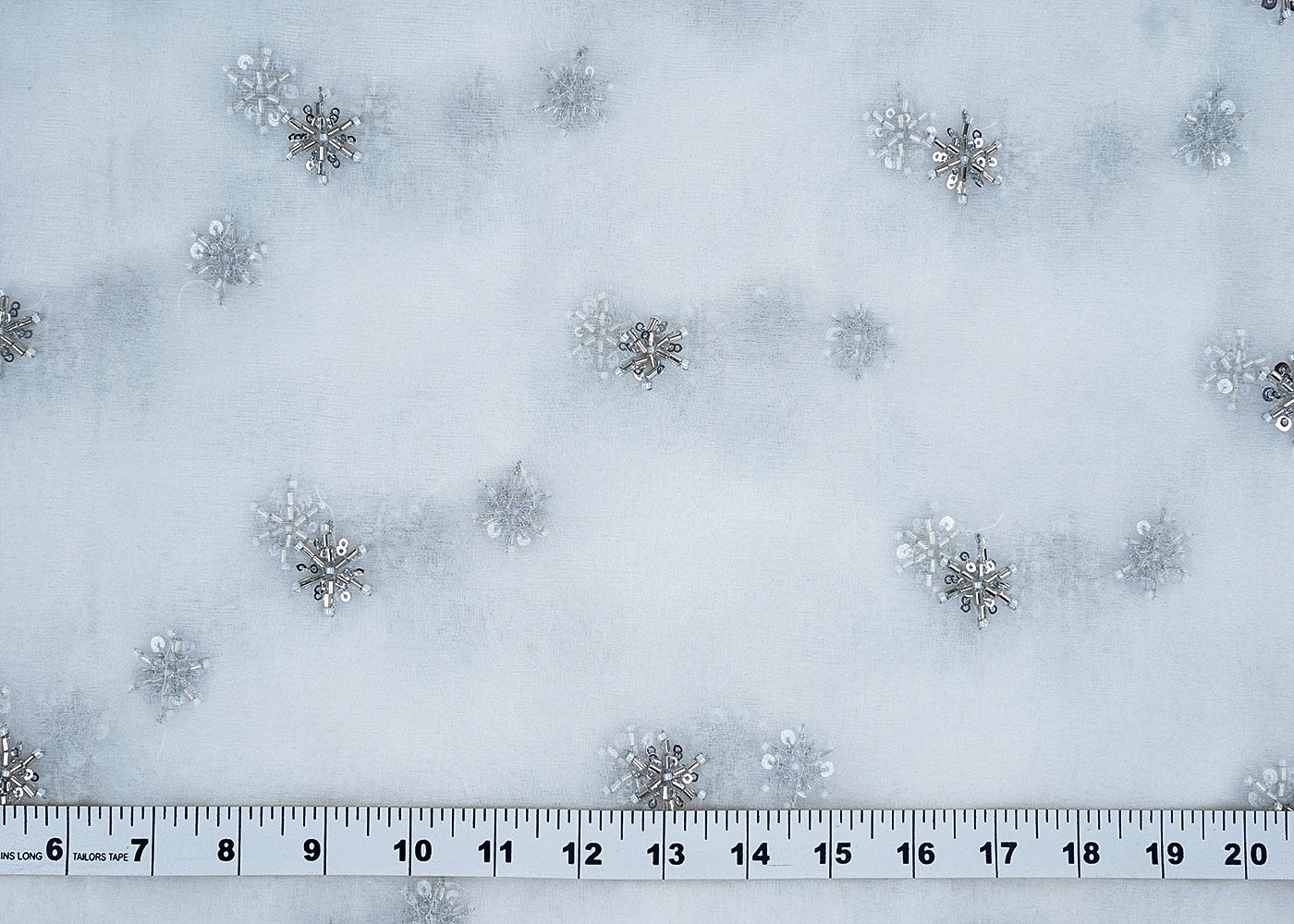White Organza Fabric with All-Over Katdana and Silver Sequins Work 15710
