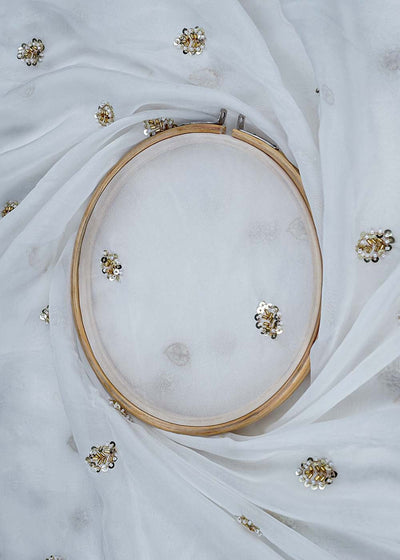 The Noor - White Organza Fabric with Katdana and Golden Sequins Work | 15712