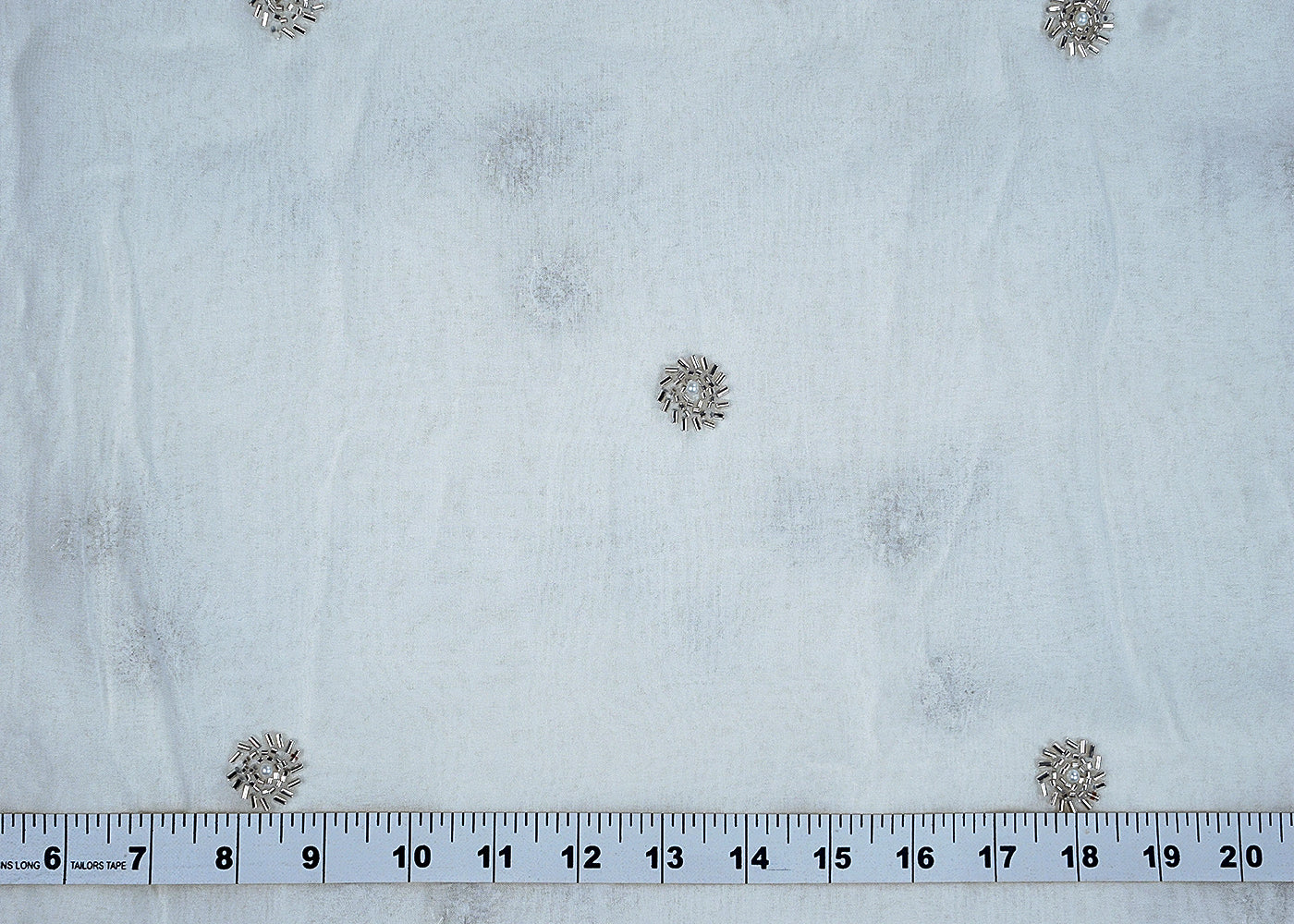 White Georgette Fabric with All-Over Katdana, Sequins, and Bead Work 15714