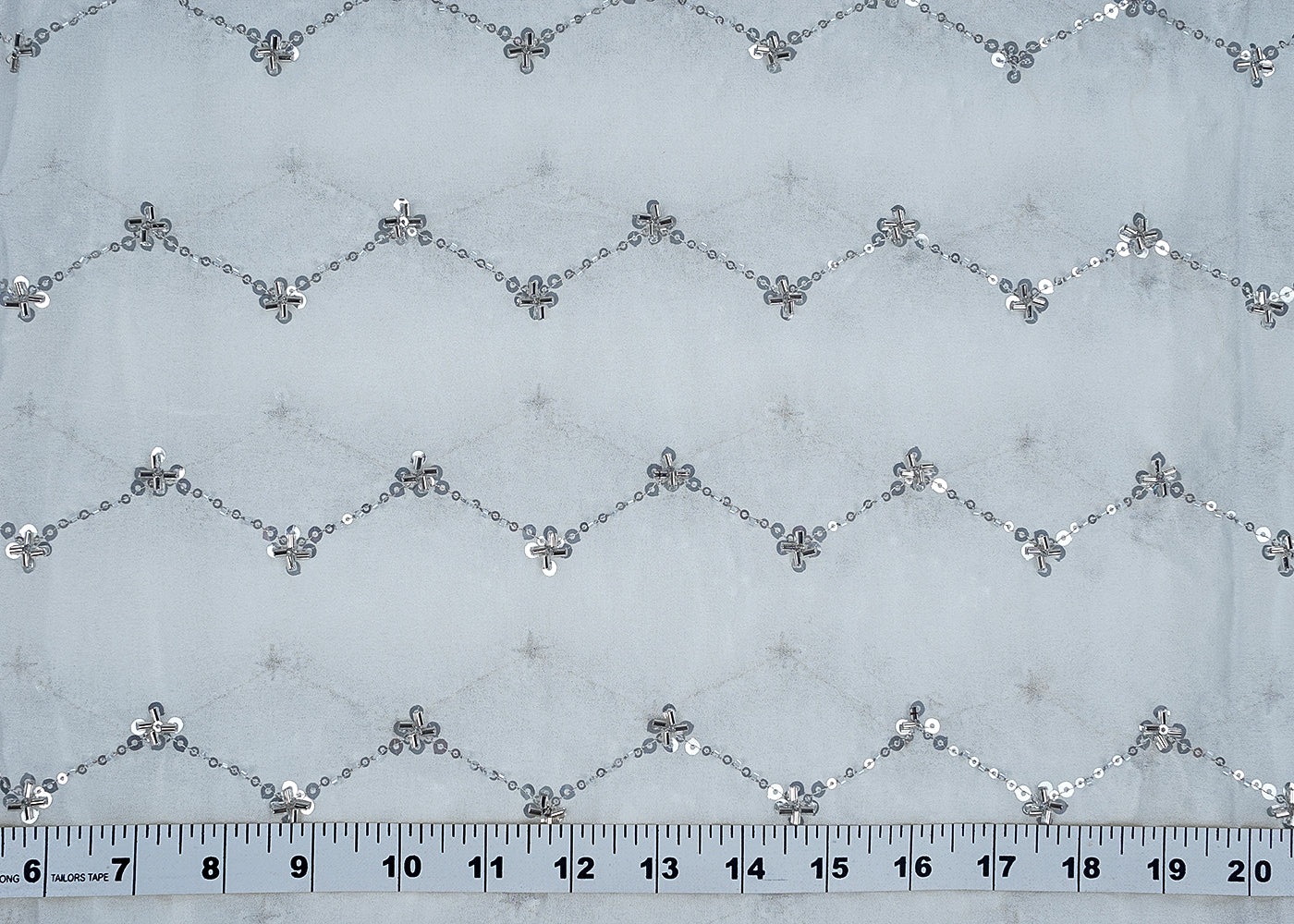 White Georgette Fabric with All-Over Katdana, Sequins, and Bead Work 15716