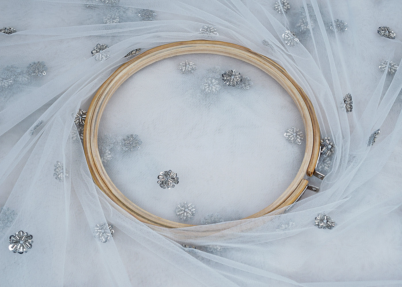 White Net Fabric with All-Over Sequins and Bead Work 15718