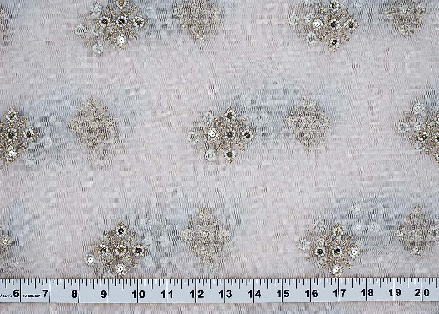 White Net Fabric with All-Over Zari, Sequins, and Bead Work 15719