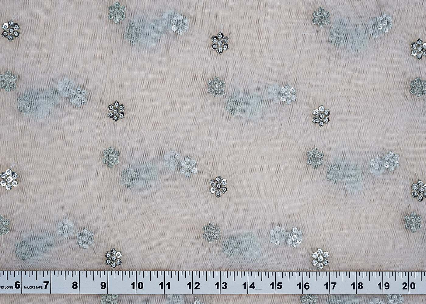 White Net Fabric with All-Over Sequins and Bead Work 15720