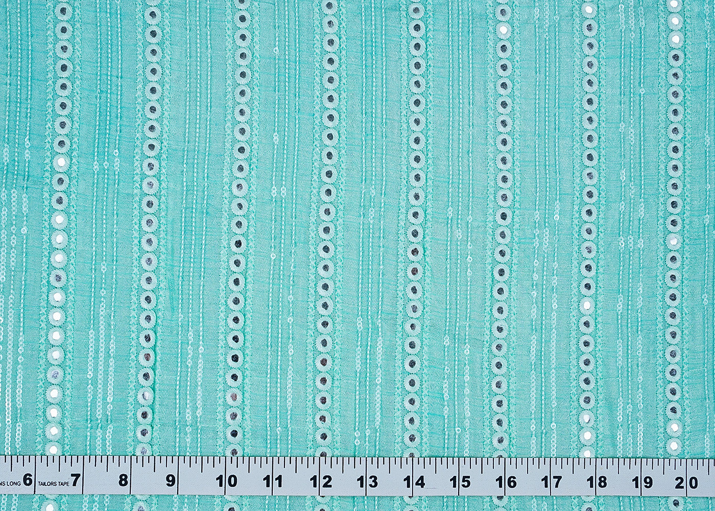 Aqua Blue Dola Silk Fabric with All-Over Sequins and Faux Mirror Work 15723