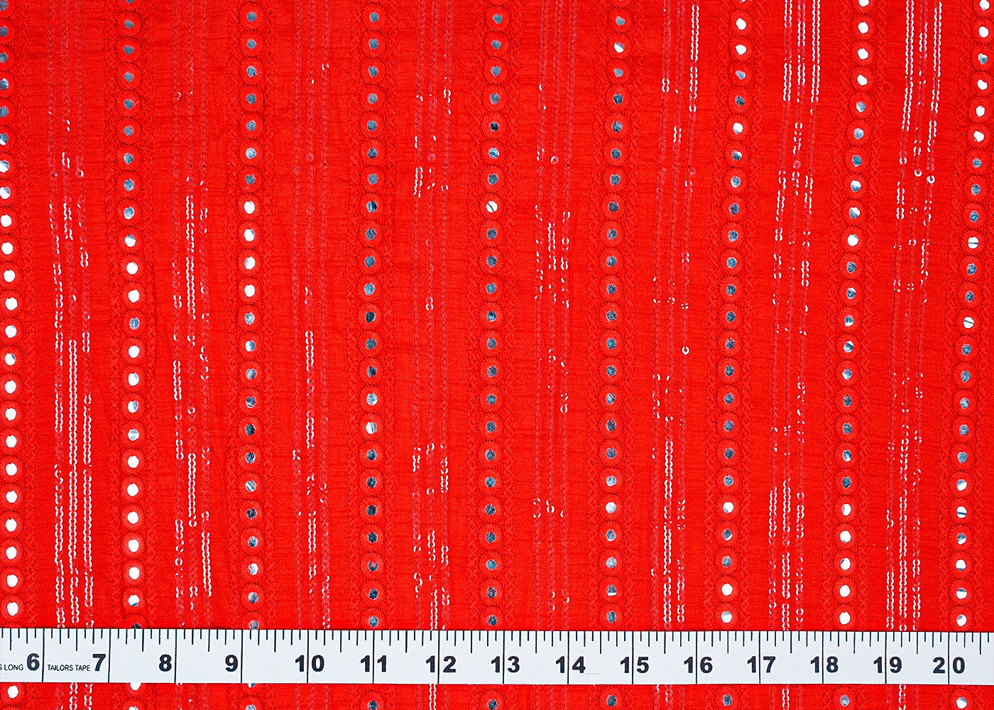 Red Dola Silk Fabric with All-Over Sequins and Faux Mirror Work 15725