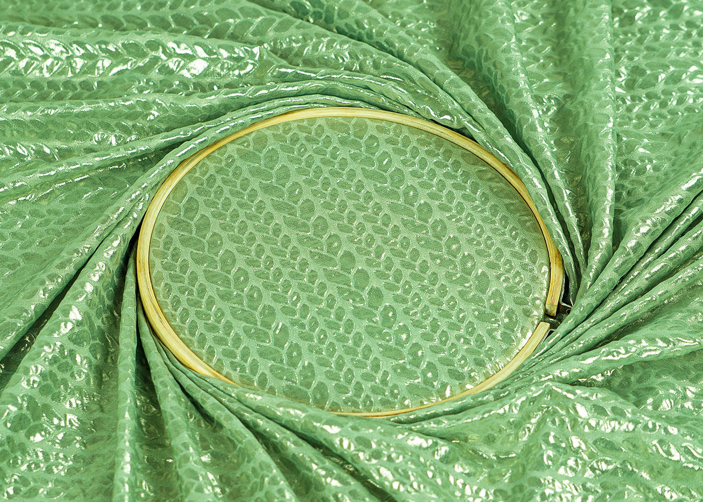 Green Korean Georgette Fabric With All Over Bubble Textured Fabric 15727