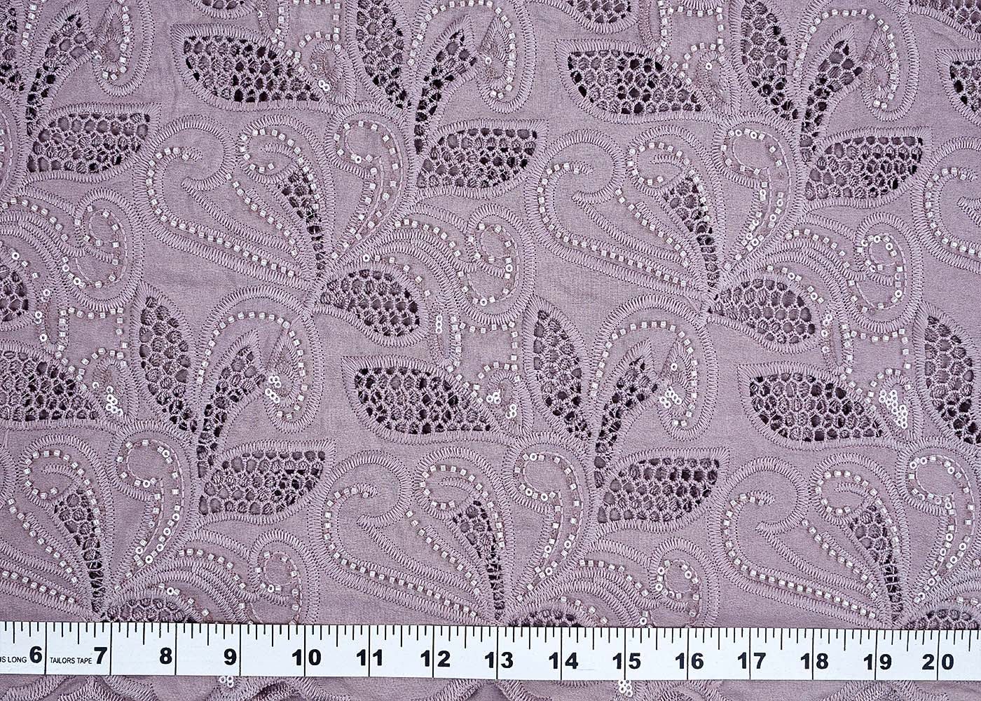 Mauve Crepe Fabric with All-Over Bead & Cutwork and Scalloped Edges 15739