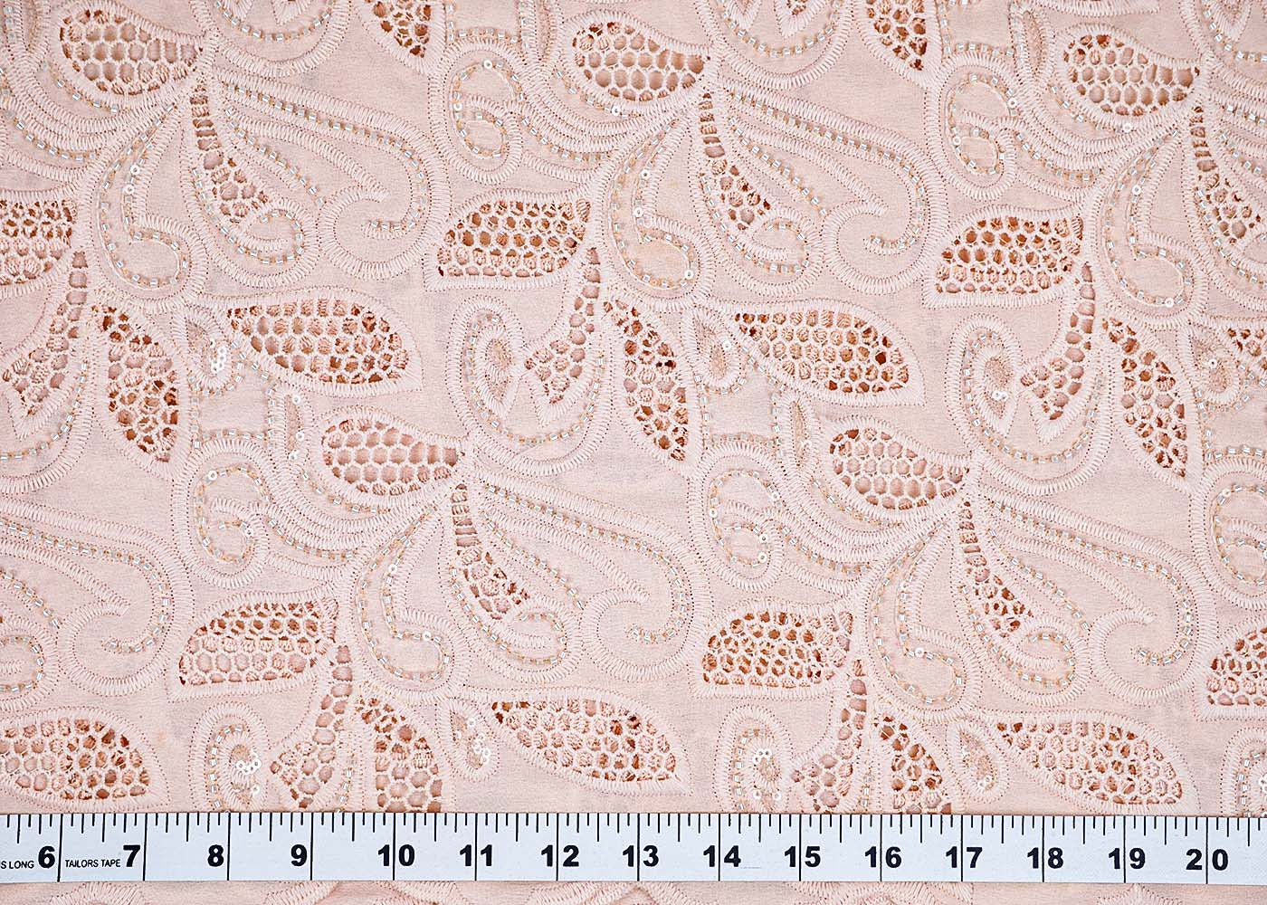 Peach Imported Crepe Fabric With All Over Cutwork 15746