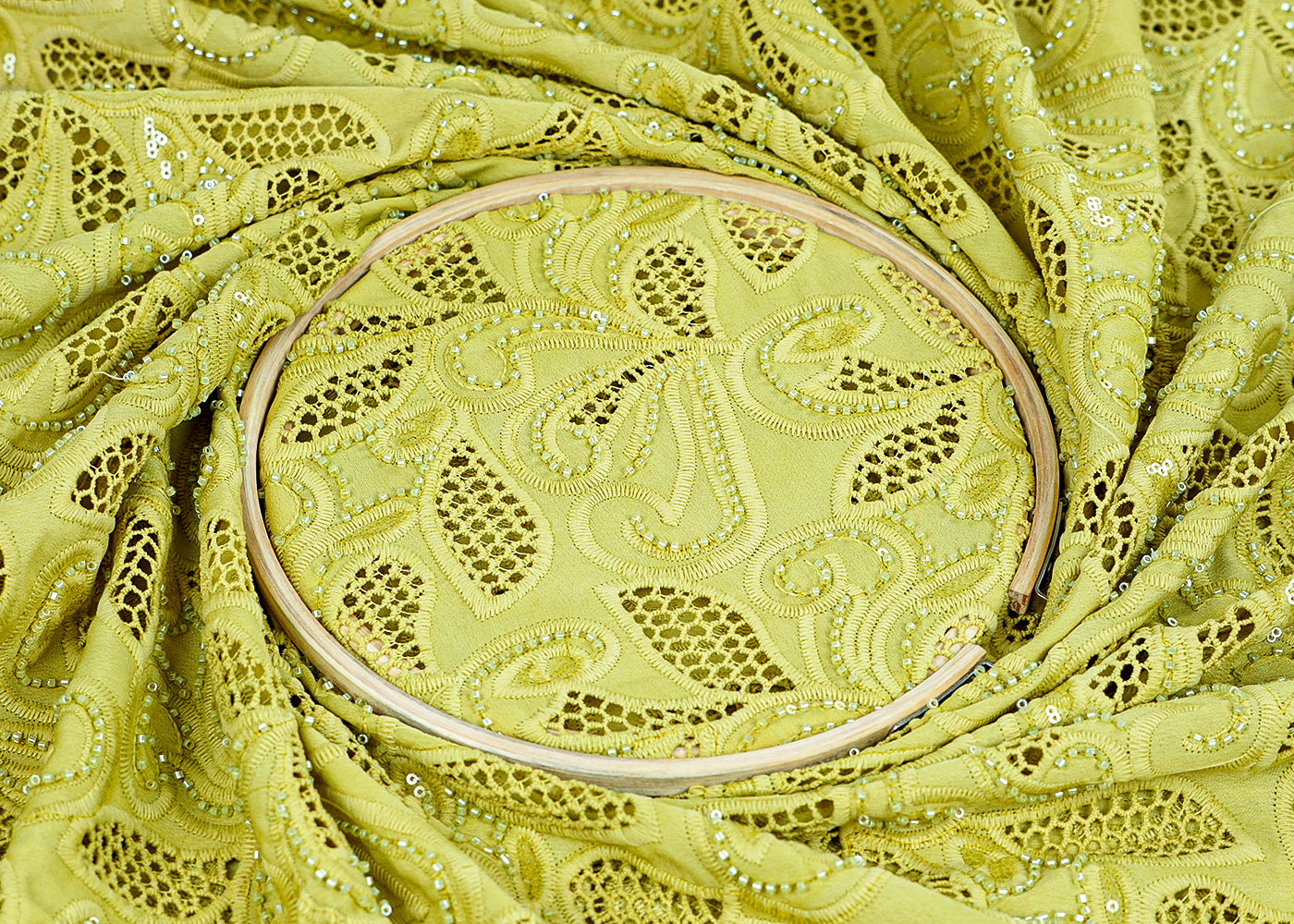 Mehendi Green Imported Crepe Fabric With All Over Cutwork 15747