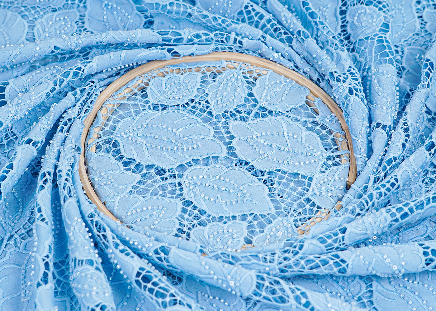 Blue Imported Crepe Fabric With All Over Cutwork 15748