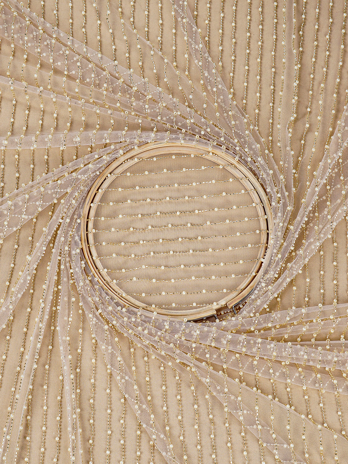 Gold Net Fabric With All Over Pearl And Bead Work 15751