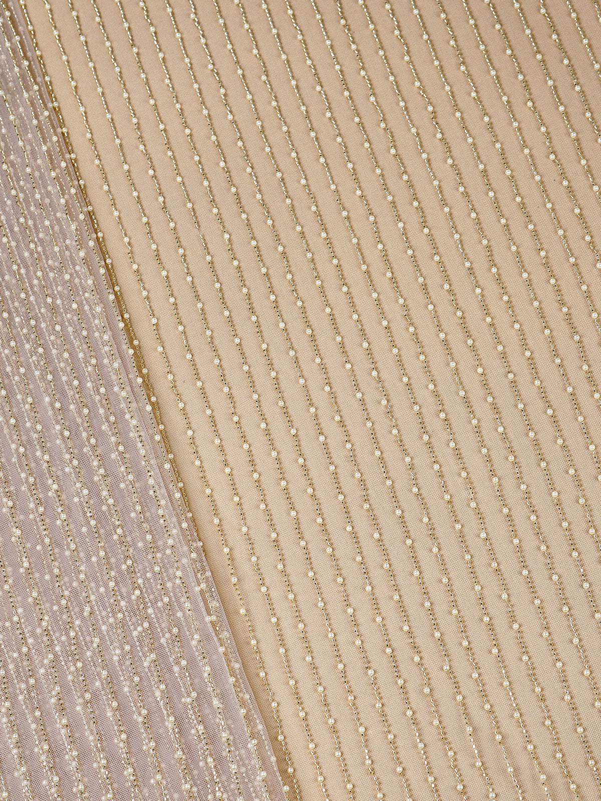 Gold Net Fabric With All Over Pearl And Bead Work 15751