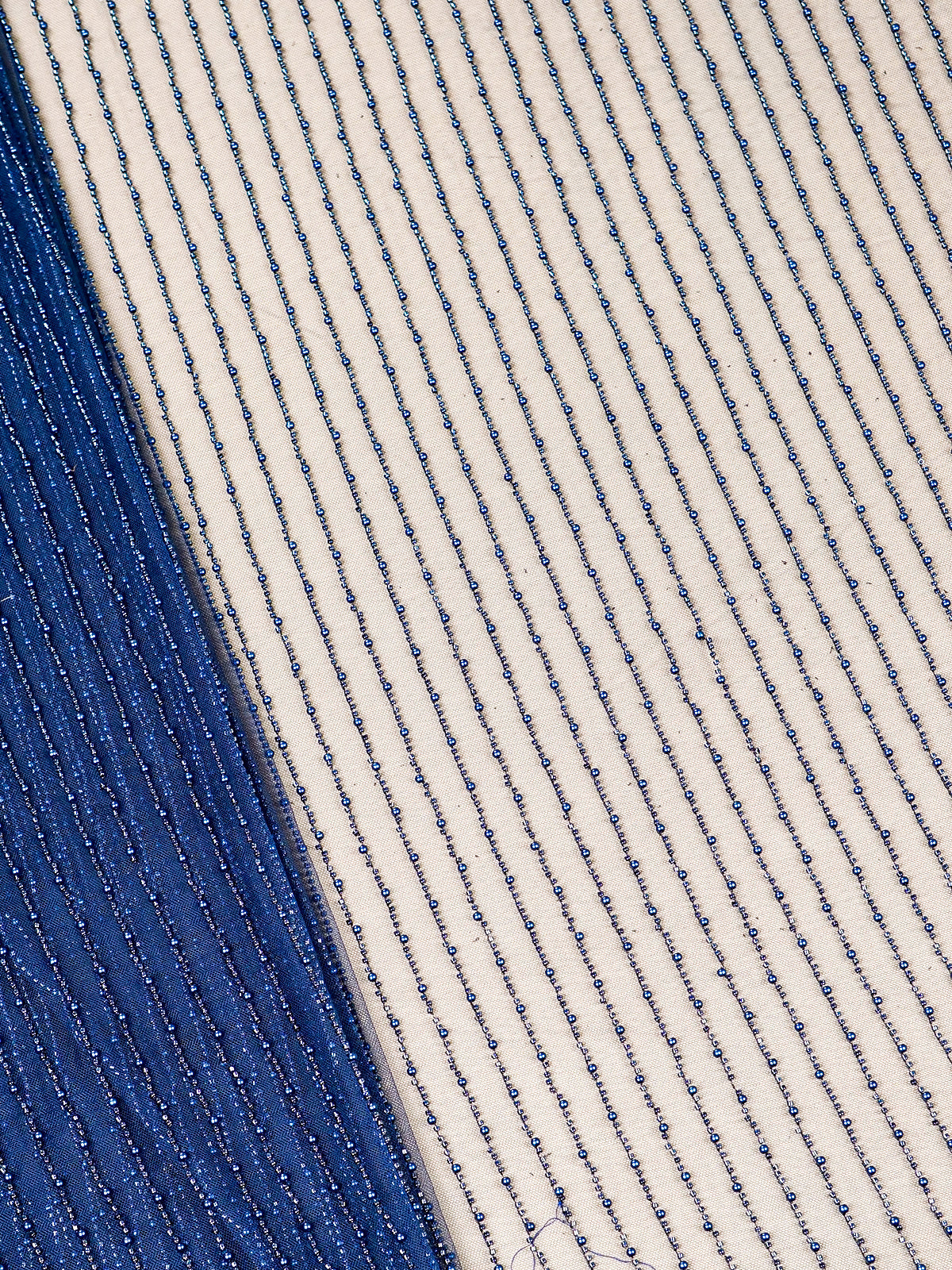Navy Blue Net Fabric With All Over Pearl And Bead Work 15752