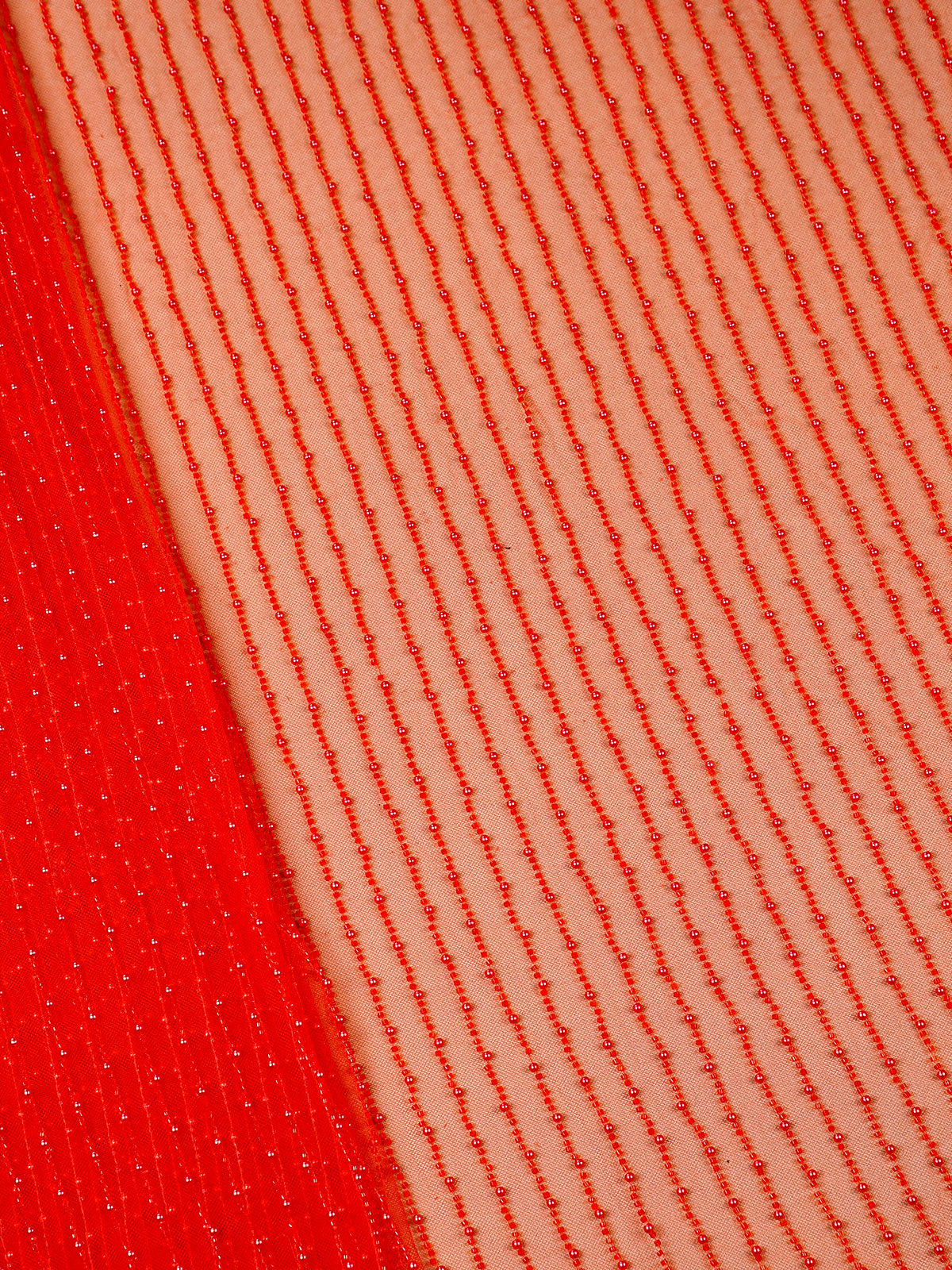 Red Net Fabric With All Over Pearl And Bead Work 15753