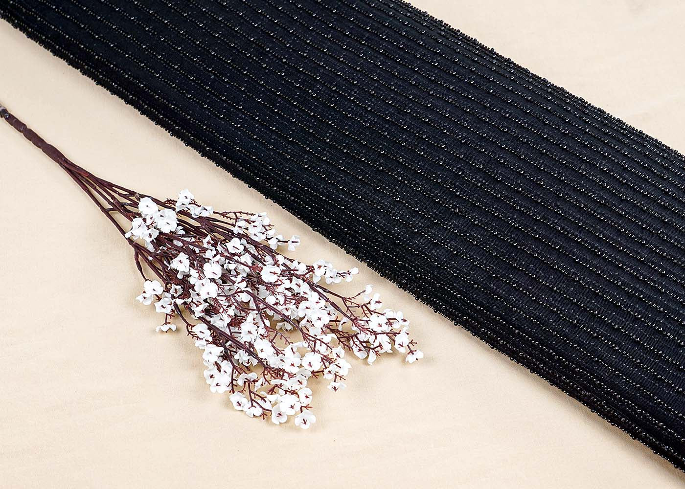 Black Net Fabric With All Over Pearl And Bead Work 15754