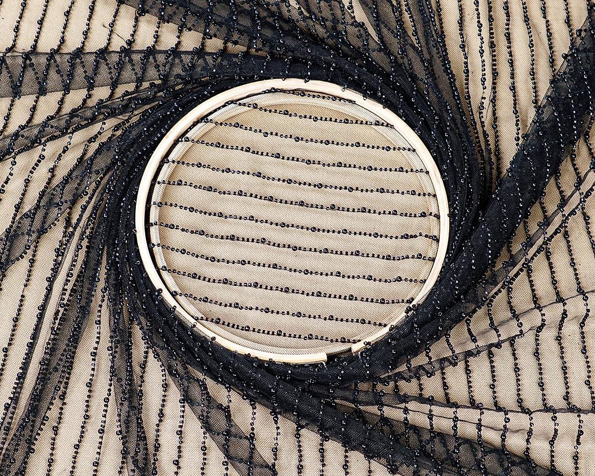 Black Net Fabric With All Over Pearl And Bead Work 15754