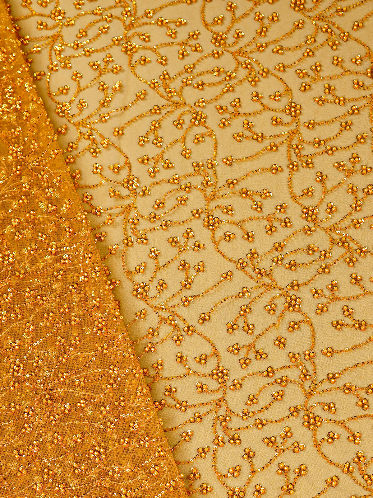 Mustard Imported Net Fabric With All Over Bead And Sequins Work 15756