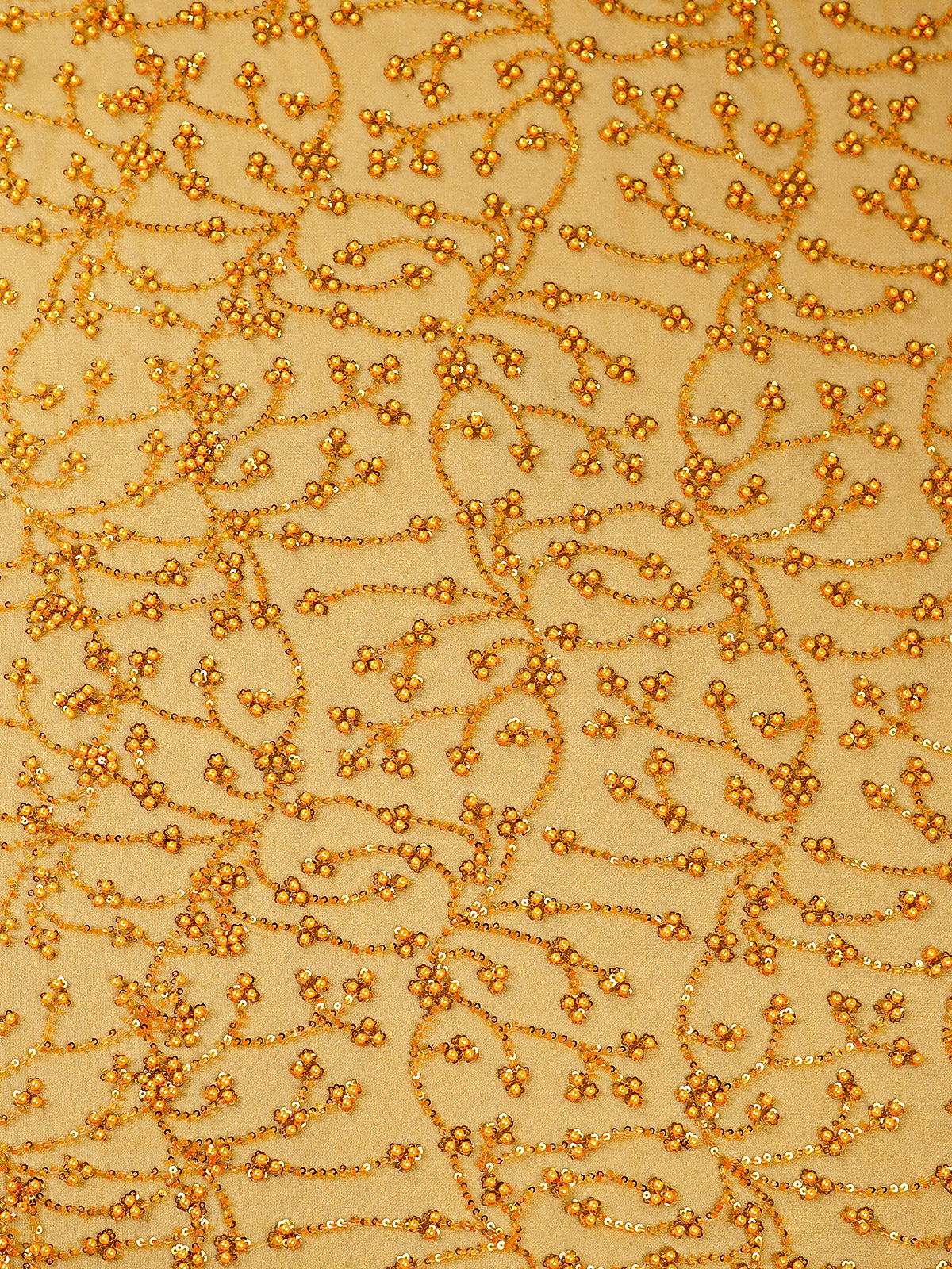Mustard Imported Net Fabric With All Over Bead And Sequins Work 15756