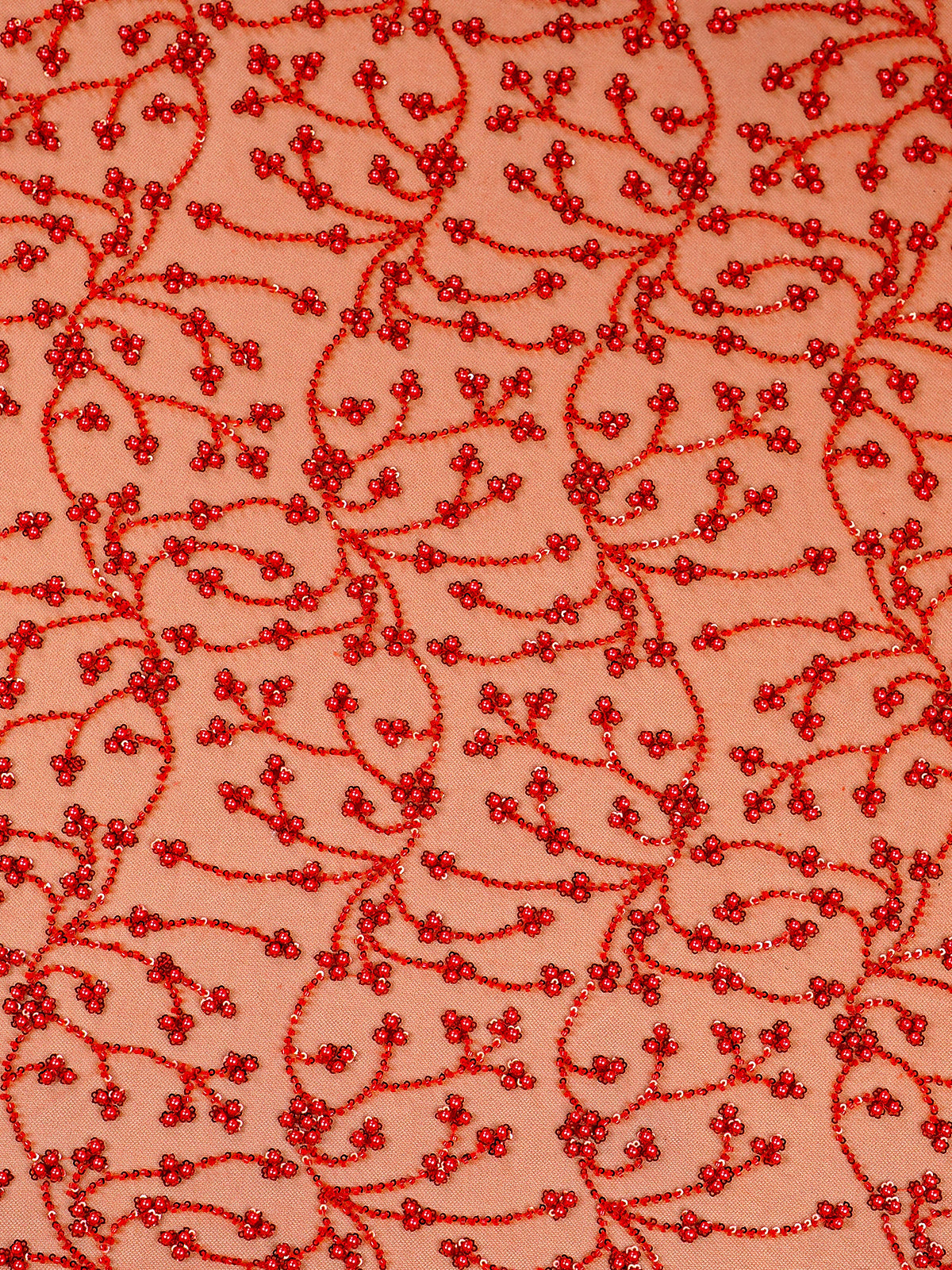 Red Net Fabric With All Over Bead And Sequins Work 15758