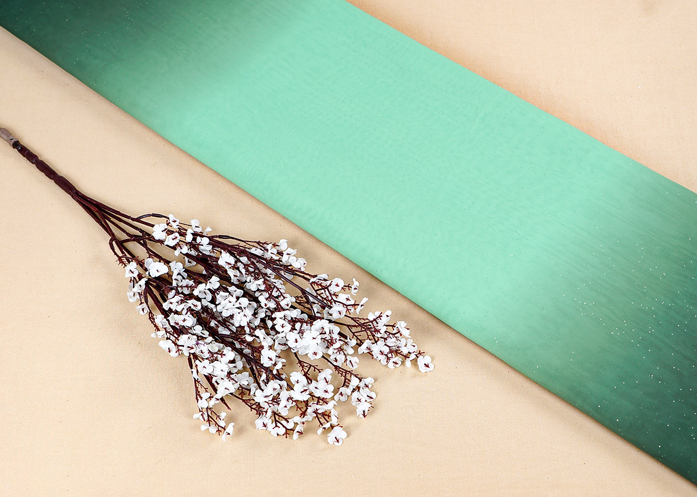 Aqua Blue & Teal Imported Georgette Fabric With Two Side Ombre Radiance And All Over Gliter 15760
