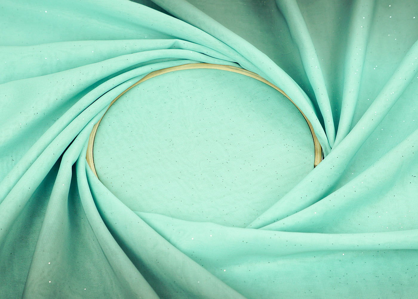 Aqua Blue & Teal Imported Georgette Fabric With Two Side Ombre Radiance And All Over Gliter 15760