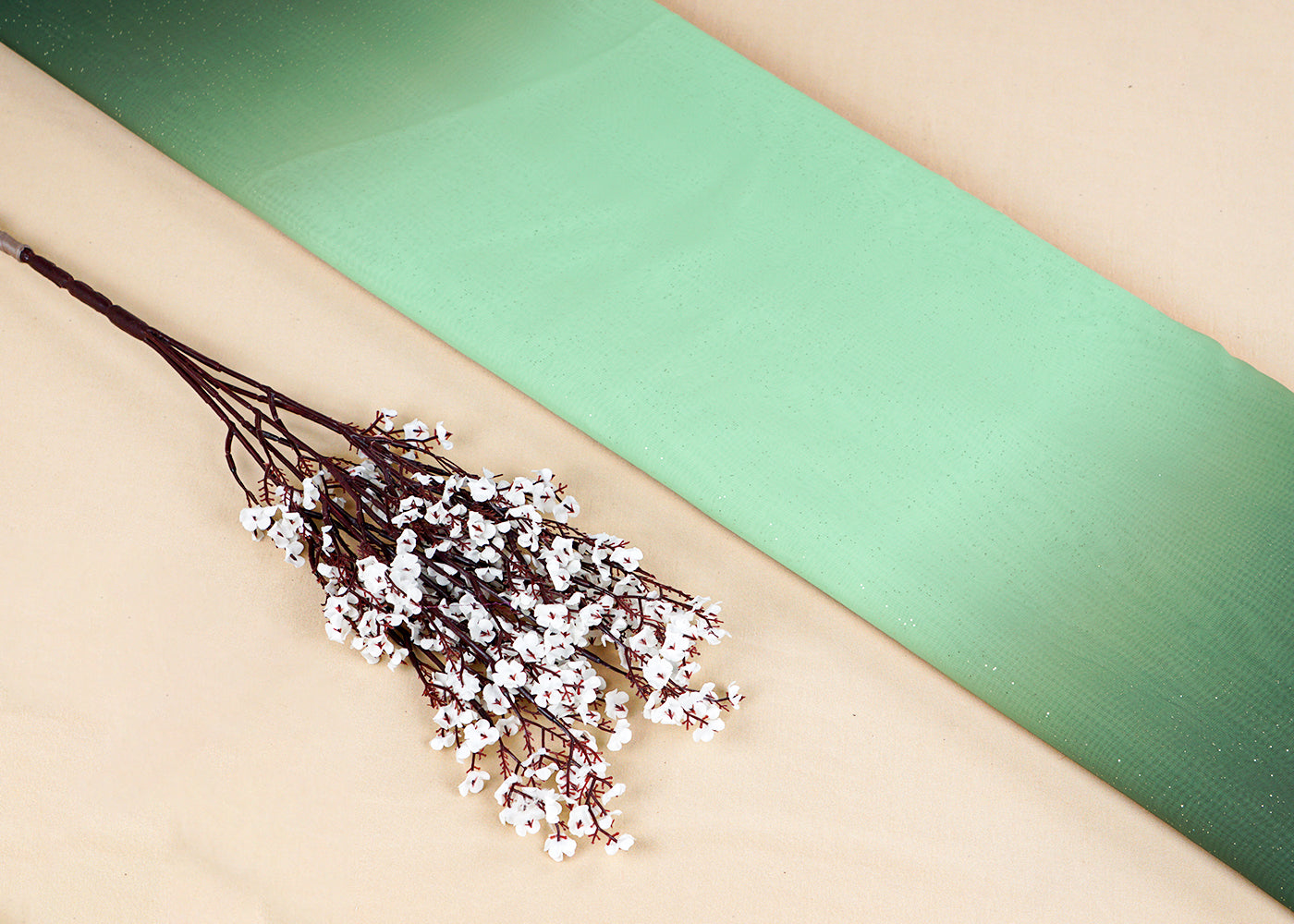 Sea Green & Bottle Green Imported Georgette Fabric With Two Side Ombre Radiance And All Over Gliter 15761