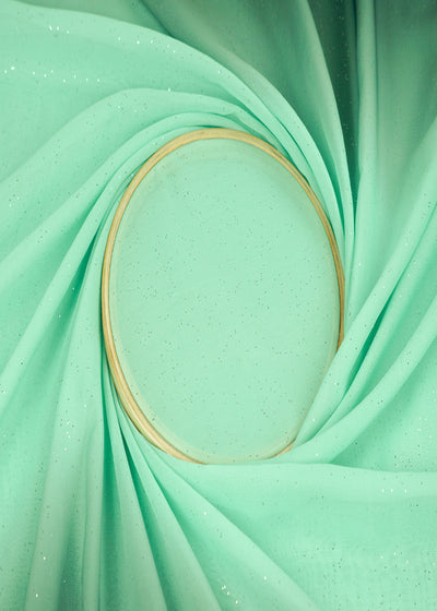 Sea Green & Bottle Green Imported Georgette Fabric With Two Side Ombre Radiance And All Over Gliter 15761