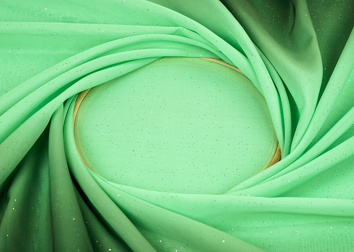 Light & Dark Green Imported Georgette Fabric With Two Side Ombre Radiance And All Over Gliter 15765