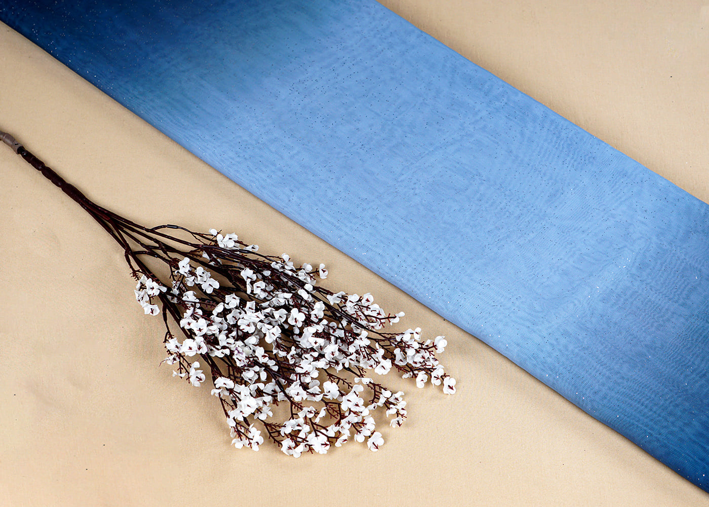Light & Dark Blue Imported Georgette Fabric With Two Side Ombre Radiance And All Over Gliter 15766