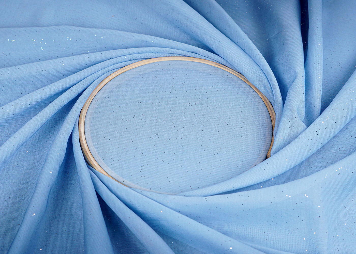 Light & Dark Blue Imported Georgette Fabric With Two Side Ombre Radiance And All Over Gliter 15766