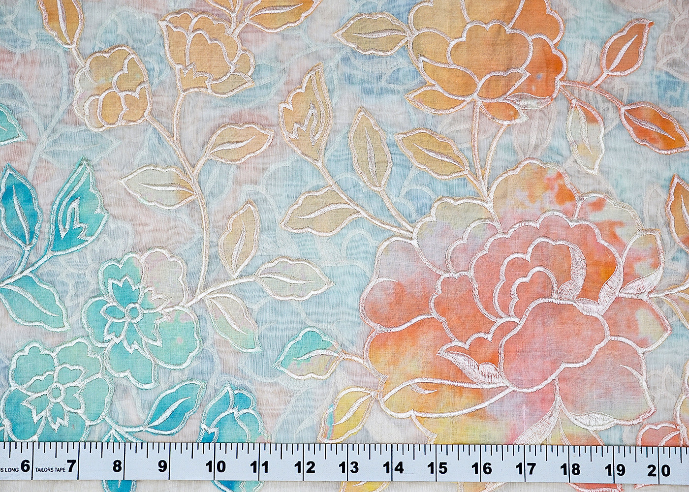 Off White Chanderi Fabric with One-Side Colorful Floral Appliqué & Threadwork Border 15768