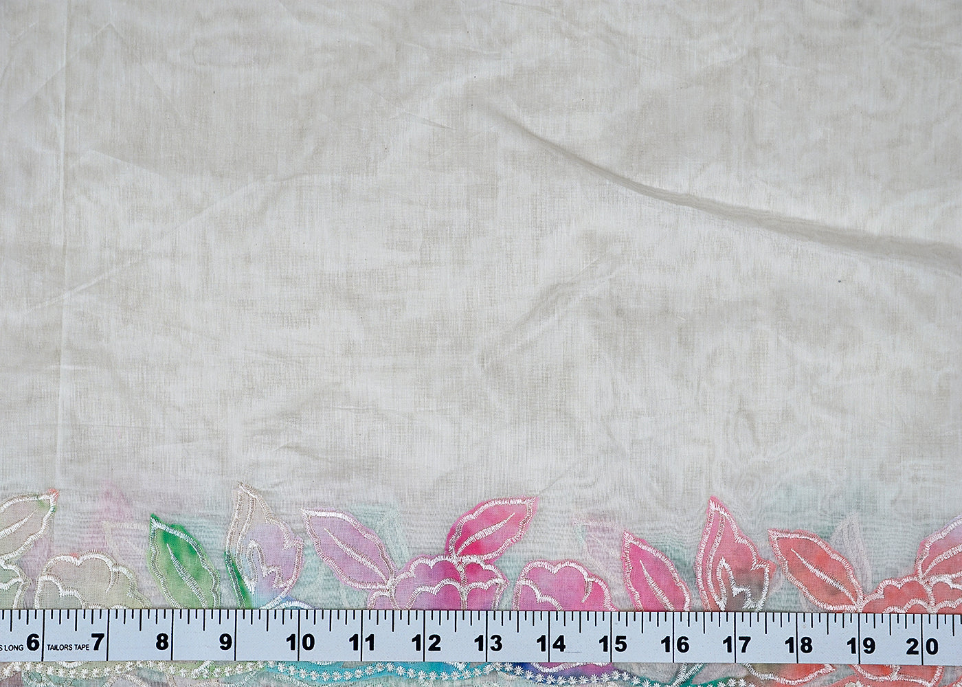 Off White Chanderi Dupatta Fabric with Two-Side Colorful Floral Appliqué & Threadwork Scalloped Border 15773