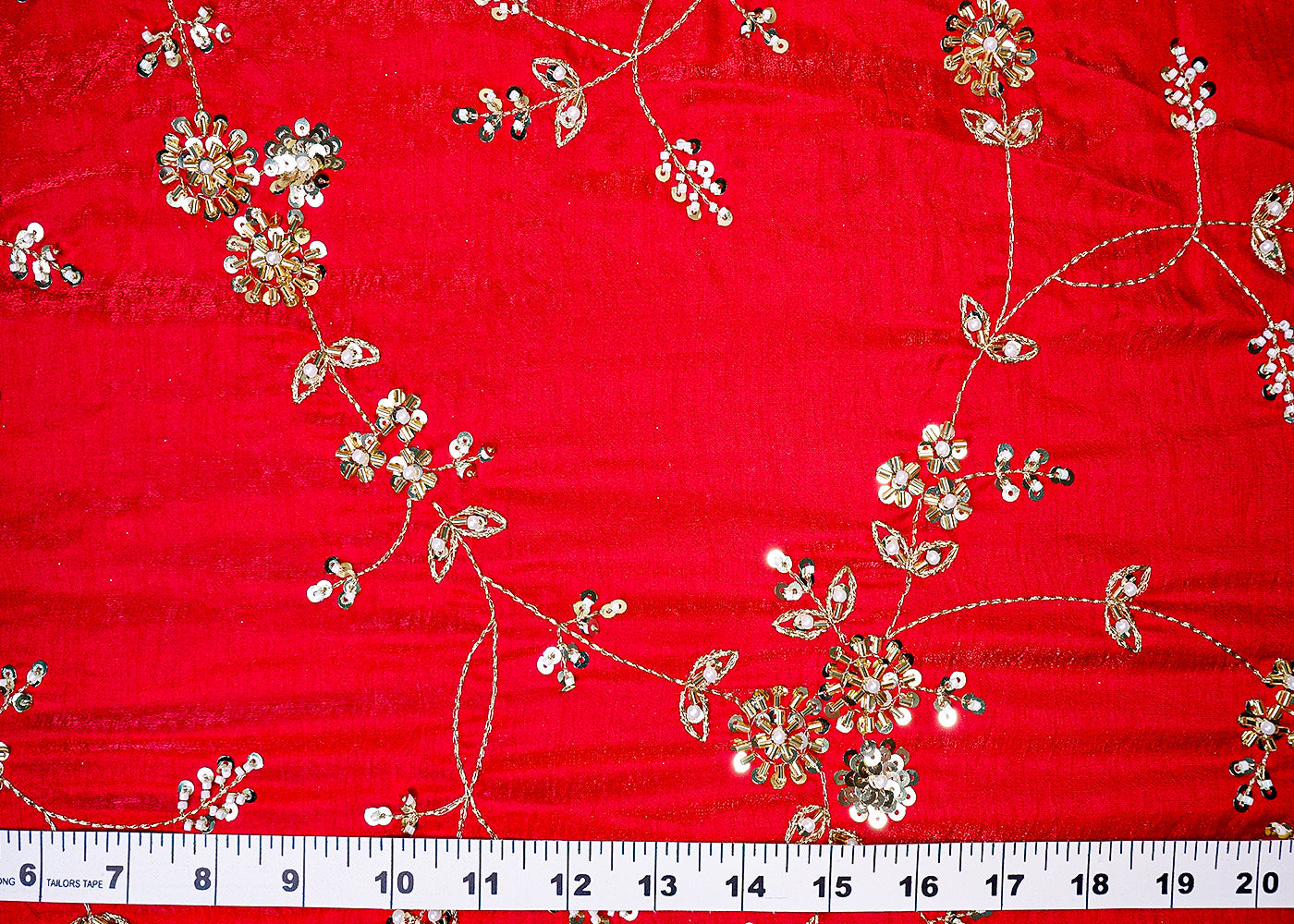 Red Diamond Silk Fabric with All Over Katdana, Bead, Zari & Sequins Work 15786