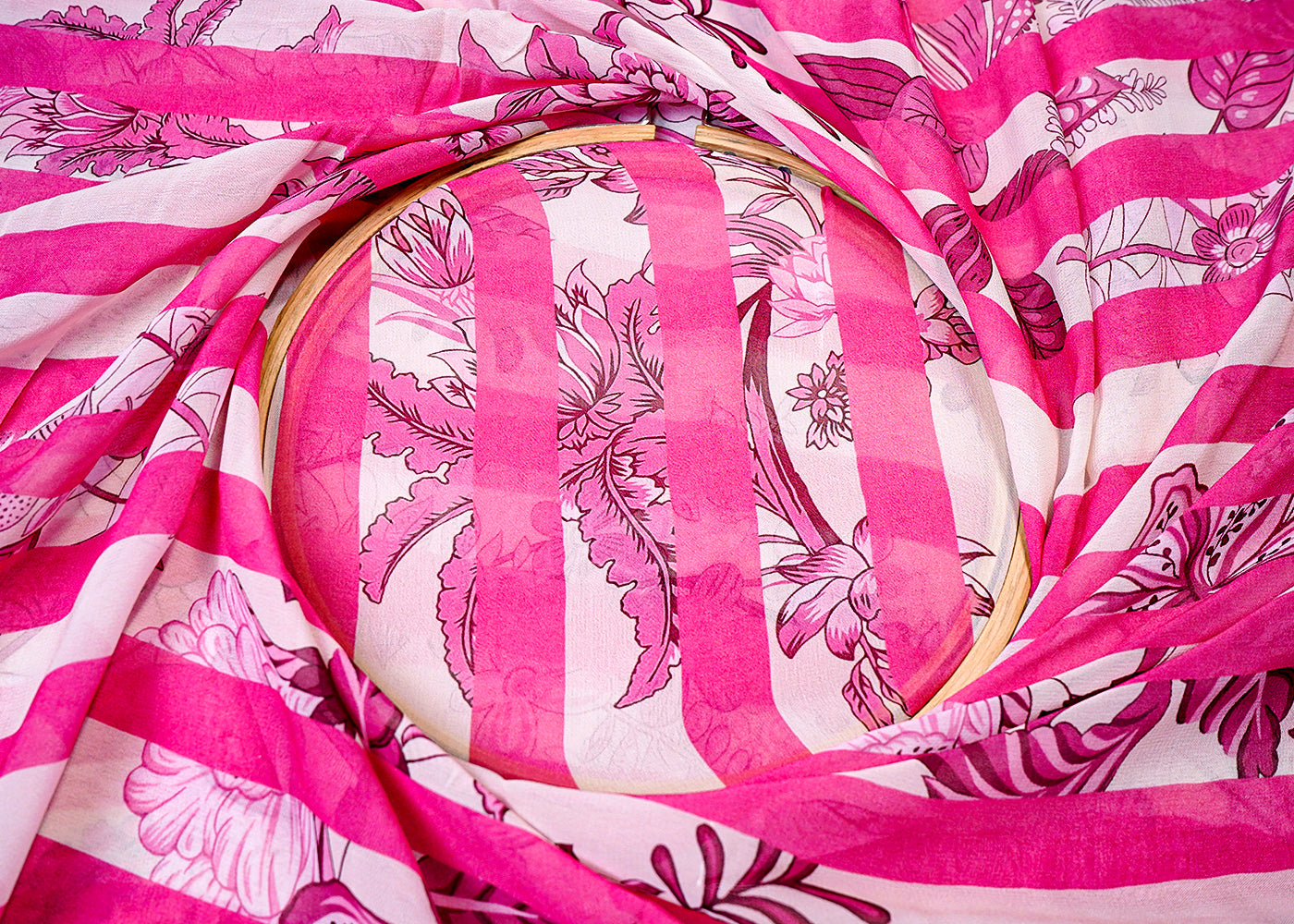 Pink Georgette Fabric with All Over Abstract Print 15805