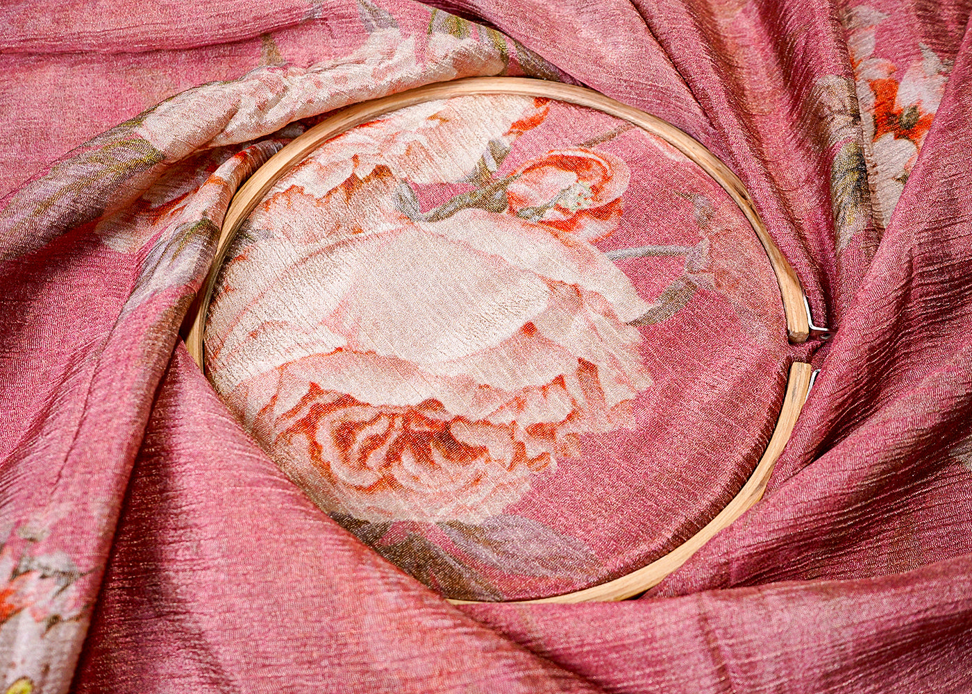 Rose Gold Crushed Tissue Fabric With All Over Floral Print 15809