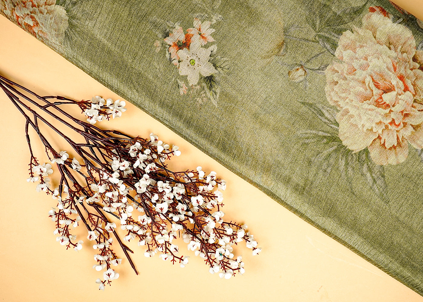 Pista Green Crushed Tissue Fabric With All Over Floral Print 15811
