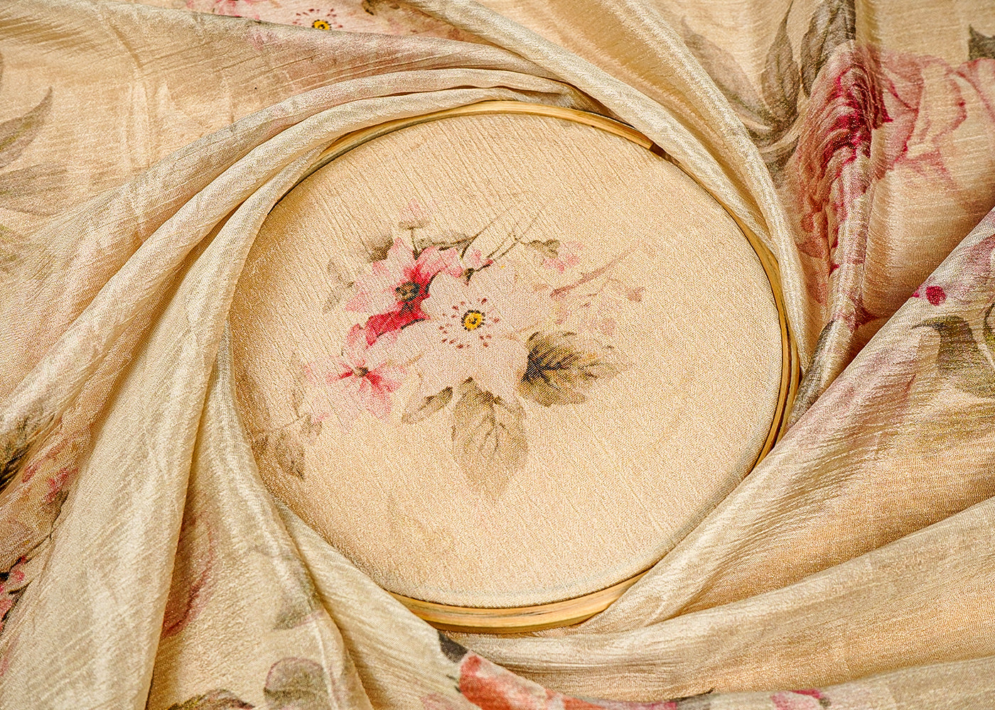 Ivory Crushed Tissue Fabric With All Over Floral Print 15812